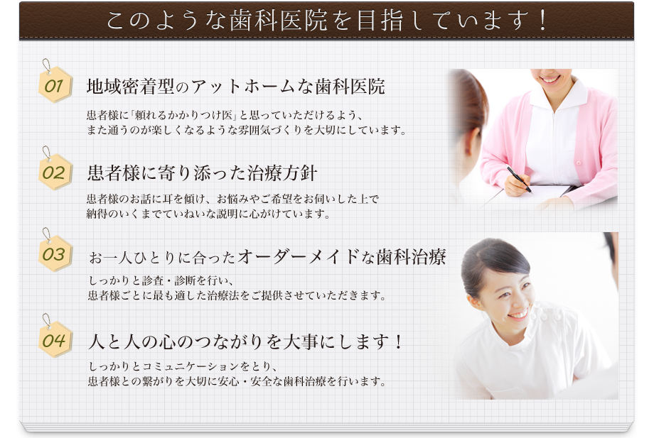 阪東橋歯科クリニックは、このような歯科医院を目指しています！